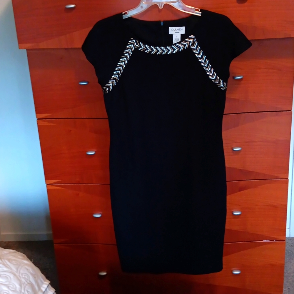 Carmen Marc Valvo Macedonia Black Ponte Dress, Size Small